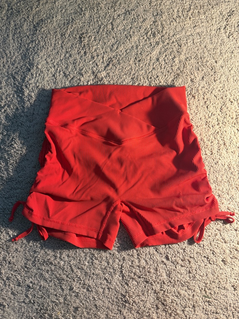 Til You Collapse Red Ribbed High-Waist Drawstring Shorts